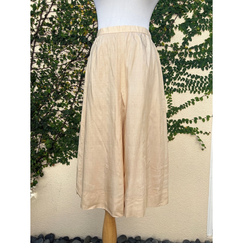 1970s vintage beige silk Midi Skirt with acetate lining and a front pleat